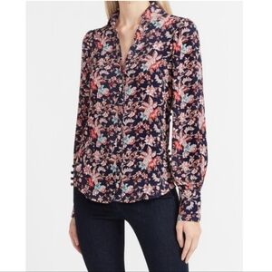 NWT Express Portofino Shirt Button-Down Blouse Multi-color Floral XS